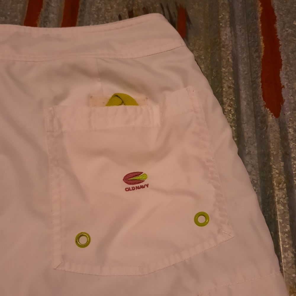White & Neon Green Old Navy Swimming Trunks - Picture 7 of 7